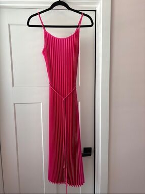 Sam Edelman Bright Pink Pleated Midi Slip Dress